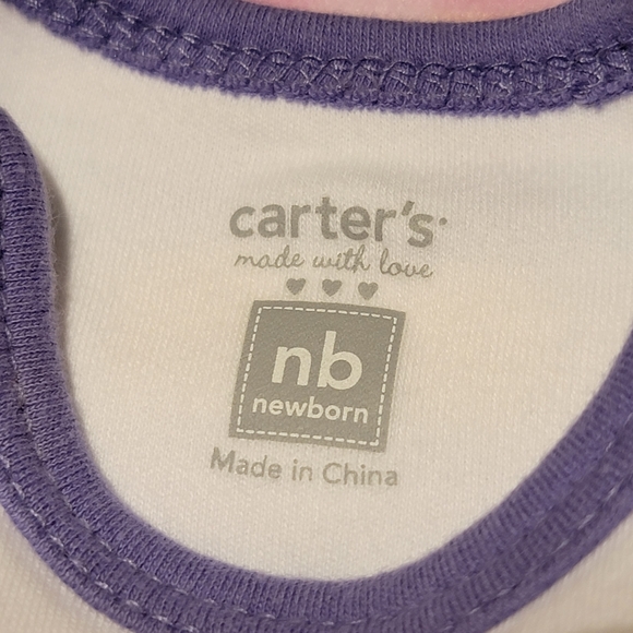 CARTER'S ♡ Adorable Purple Trim "DADDY SAYS I'M BEAUTIFUL" Bodysuit Onesie NB - Picture 9 of 12